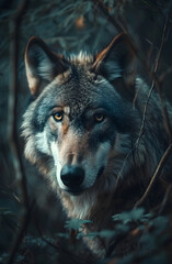 Woodland Sentinel: Wolf’s Intense Stare