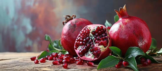 a rich red fruit the pomegranate is a very tasty fruit. Creative Banner. Copyspace image