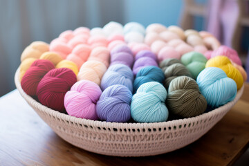 Ovillos de lana de colores, de hilo fino.