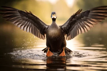 Foto op Canvas Pato en el rio con las alas abiertas. © ACG Visual