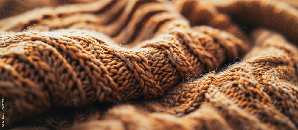 Poster autumn concept background of knitted woolen brown sweater knit fabric texture close up view knitted 