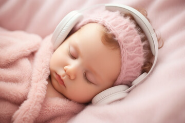 Fototapeta na wymiar Bebé dormido con música relajante.