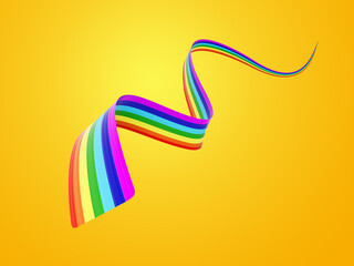 3d Flag Of Rainbow 3d Wavy Shiny Rainbow Ribbon Isolated On Yellow Background 3d Illustration