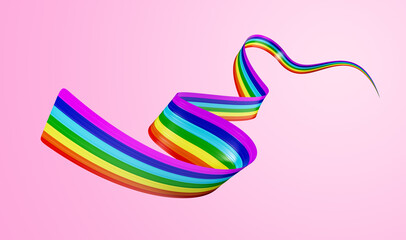 3d Flag Of Rainbow 3d Waving Ribbon Flag Isolated On Soft Pink Background, 3d Illustration