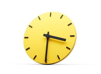 3d Simple Yellow Round Wall Clock 3:30 Three Thirty Half Past 3 On White Background 3d illustration
