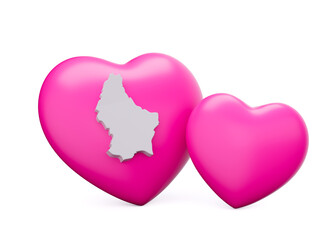 3d Shiny Pink Hearts With 3d White Map Of Luxembourg Isolated On White Background 3d illustration