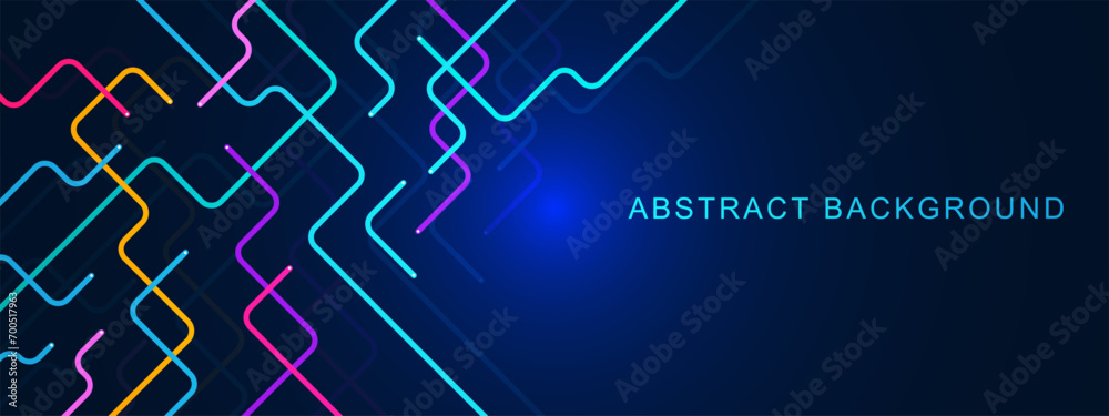 Poster abstract multi colored lines connection. futuristic circuit board technology, computer tech and comm