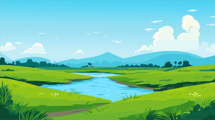 Fototapeta na wymiar vector illustration landscape with river and grass
