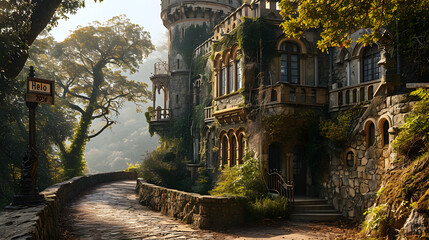 A castle stands as a testament to architectural splendor.  - obrazy, fototapety, plakaty