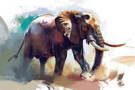 illustration design of an elephant in painting style