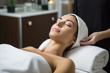 Obraz na płótnie Canvas Facial Treatment. Gas-Liquid Procedure for Women 30+. Beauty Face Care and Skin Care Concept