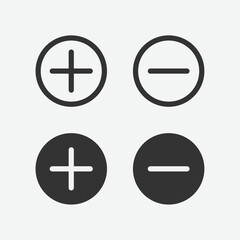 Plus and minus icon. Plus and less icon simple add sign vector