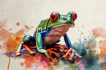 illustration design of a painting style frog - obrazy, fototapety, plakaty