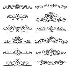 Collection of calligraphic hand drawn elegant vintage ornament elements
