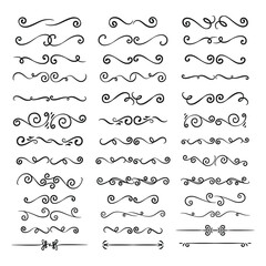 Collection of calligraphic hand drawn elegant vintage ornament elements - obrazy, fototapety, plakaty