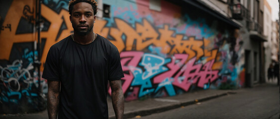 Photo d'un homme noir devant un graffiti