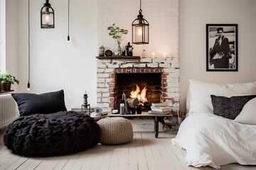Fototapeta premium Elegant and Tranquil Scandinavian Bedroom Interior Design with Modern Furnishings