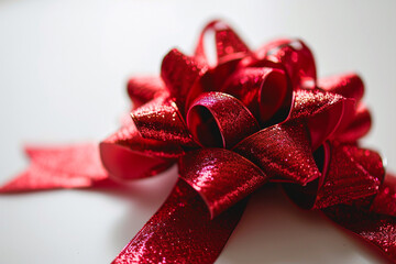 red wrapping bow on white background, in the style of romantic compositions,Generative AI