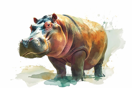 illustration design of a hippo painting style