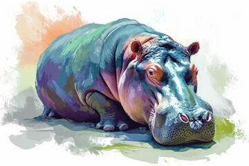 illustration design of a hippo painting style