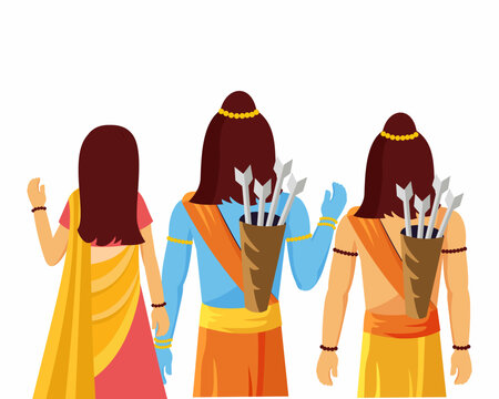 Lord Rama with His Wife Sita and Brother Laxman Giving Blessings Ram returning home. 