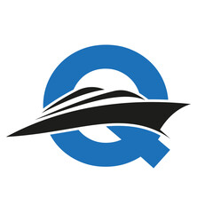 Obraz premium Initial Ship Logo On Letter Q, Navy Sign With Boat Symbol Vector Template