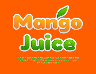 Naklejka premium Vector artistic label Mango Juice. Creative Green Font. Sticker style Alphabet Letters and Numbers.