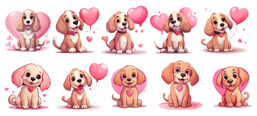 Set of Valentine Dogs Clipart Sticker, generated ai