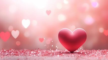 Red heart on abstract light background. Valentine Day and Wedding concept.