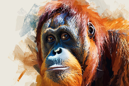 illustration design of an orangutan in painting style