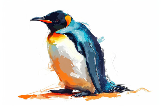illustration design of a penguin painting style