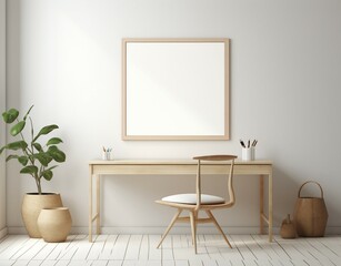 interior of a room with a chair, mockup of a picture on the wall, blank poster template