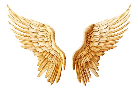 3d rendering of a pair of golden wings isolated on white background