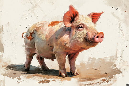 illustration design of a painting style pig