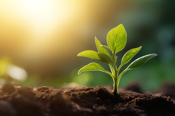 Seedlings are thriving in fertile soil under morning sunlight depicting plant growth and ecological progress - 700528510