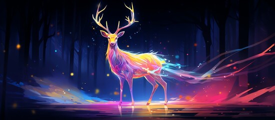 a colorful deer with antlers - obrazy, fototapety, plakaty