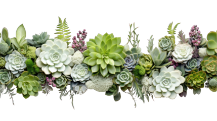 Edge Border Succulents Isolated on Transparent or White Background, PNG