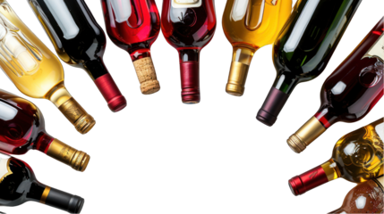 Edge Border Pattern Design: Wine Bottles in White Isolated on Transparent or White Background, PNG