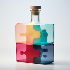 a puzzle shaped glass bottle
