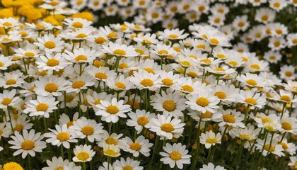 White daisy flowers .lowers with a little yellow one in the garde