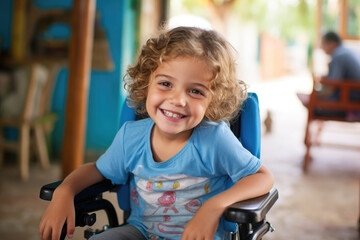 Fototapeta na wymiar smiling senior kid in a wheelchair