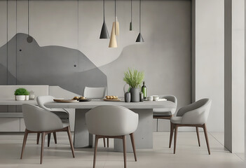 Obraz premium Scandinavian midcentury style home interior design dining room. generative ai