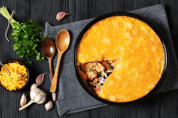 cheesy chicken rice salsa casserole in baking dish