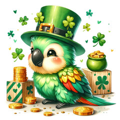 Cute Parrot St Patrick's Day Clipart Illustration
