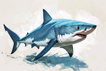 illustration design of a shark in painting style