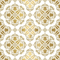 White, gold and beige luxury vector seamless pattern. Ornament, Traditional, Ethnic, Arabic, Turkish, Indian motifs. Great for fabric and textile, wallpaper, packaging design or any desired idea.