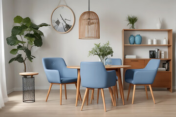 Scandinavian midcentury style home interior design dining room. generative ai