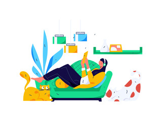 Home indoor character scene flat vector concept operation hand drawn illustration
