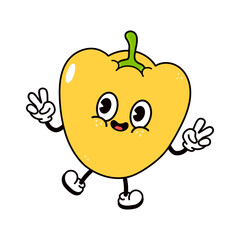 Jumping Bell pepper character. Vector hand drawn traditional cartoon vintage, retro, kawaii character illustration icon. Isolated on white background. Bell pepper jump character concept