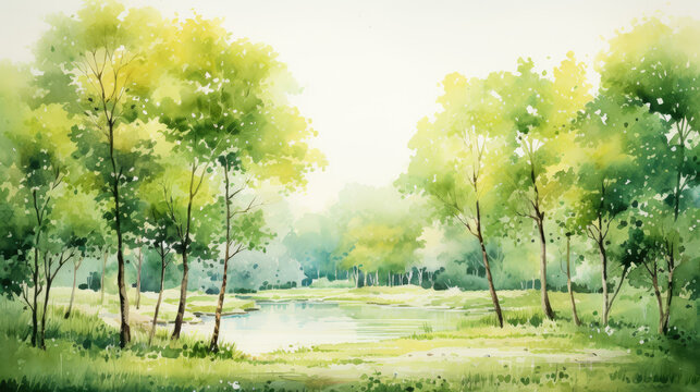 watercolor of spring in the forest